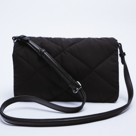 Zara Bags Zara New Black Crossbody Quilted Shoulder Nylon Bag Nwt
